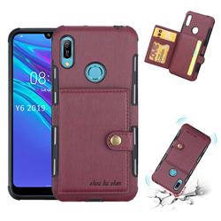 Brush Multi-function Leather Phone Case for Huawei Y6 (2019) - Wine Red