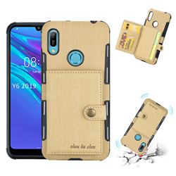 Brush Multi-function Leather Phone Case for Huawei Y6 (2019) - Golden