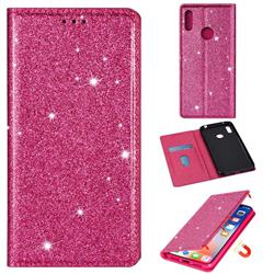 Ultra Slim Glitter Powder Magnetic Automatic Suction Leather Wallet Case for Huawei Y6 (2019) - Rose Red