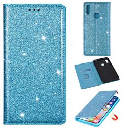 Ultra Slim Glitter Powder Magnetic Automatic Suction Leather Wallet Case for Huawei Y6 (2019) - Blue