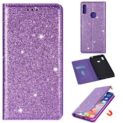 Ultra Slim Glitter Powder Magnetic Automatic Suction Leather Wallet Case for Huawei Y6 (2019) - Purple