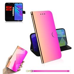 Shining Mirror Like Surface Leather Wallet Case for Huawei Y6 (2019) - Rainbow Gradient