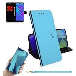 Shining Mirror Like Surface Leather Wallet Case for Huawei Y6 (2019) - Blue