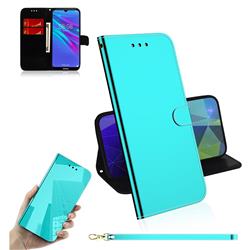 Shining Mirror Like Surface Leather Wallet Case for Huawei Y6 (2019) - Mint Green