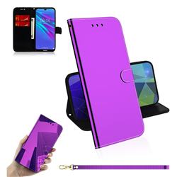 Shining Mirror Like Surface Leather Wallet Case for Huawei Y6 (2019) - Purple