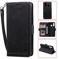 Luxury Retro Stitching Leather Wallet Phone Case for Huawei Y6 (2019) - Black