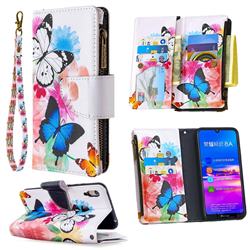 Vivid Flying Butterflies Binfen Color BF03 Retro Zipper Leather Wallet Phone Case for Huawei Y6 (2019)