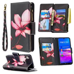 Lotus Flower Binfen Color BF03 Retro Zipper Leather Wallet Phone Case for Huawei Y6 (2019)