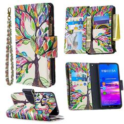 The Tree of Life Binfen Color BF03 Retro Zipper Leather Wallet Phone Case for Huawei Y6 (2019)