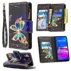 Golden Shining Butterfly Binfen Color BF03 Retro Zipper Leather Wallet Phone Case for Huawei Y6 (2019)