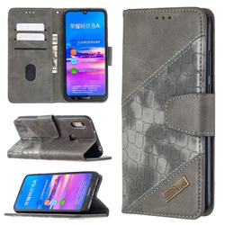 BinfenColor BF04 Color Block Stitching Crocodile Leather Case Cover for Huawei Y6 (2019) - Gray