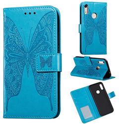 Intricate Embossing Vivid Butterfly Leather Wallet Case for Huawei Y6 (2019) - Blue