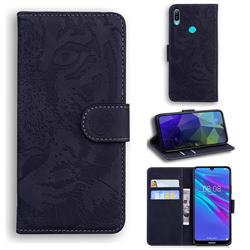 Intricate Embossing Tiger Face Leather Wallet Case for Huawei Y6 (2019) - Black