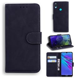 Retro Classic Skin Feel Leather Wallet Phone Case for Huawei Y6 (2019) - Black