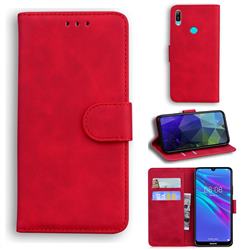 Retro Classic Skin Feel Leather Wallet Phone Case for Huawei Y6 (2019) - Red