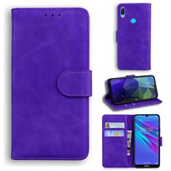 Retro Classic Skin Feel Leather Wallet Phone Case for Huawei Y6 (2019) - Purple