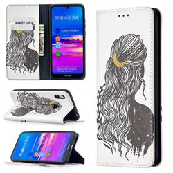 Girl with Long Hair Slim Magnetic Attraction Wallet Flip Cover for Huawei Y6 (2019)