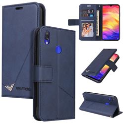 GQ.UTROBE Right Angle Silver Pendant Leather Wallet Phone Case for Huawei Y6 (2019) - Blue