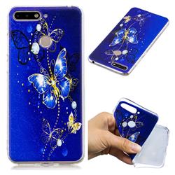 Gold and Blue Butterfly Super Clear Soft TPU Back Cover for Huawei Y6 (2018)