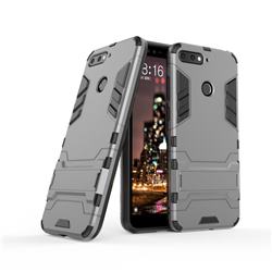 Armor Premium Tactical Grip Kickstand Shockproof Dual Layer Rugged Hard Cover for Huawei Y6 (2018) - Gray