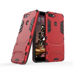 Armor Premium Tactical Grip Kickstand Shockproof Dual Layer Rugged Hard Cover for Huawei Y6 (2018) - Wine Red