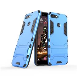 Armor Premium Tactical Grip Kickstand Shockproof Dual Layer Rugged Hard Cover for Huawei Y6 (2018) - Light Blue
