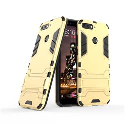 Armor Premium Tactical Grip Kickstand Shockproof Dual Layer Rugged Hard Cover for Huawei Y6 (2018) - Golden