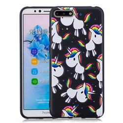 Rainbow Unicorn 3D Embossed Relief Black Soft Back Cover for Huawei Y6 (2018)