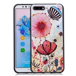 Pink Flower 3D Embossed Relief Black Soft Back Cover for Huawei Y6 (2018)