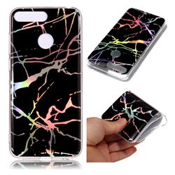 Plating Black Marble Pattern Bright Color Laser Soft TPU Case for Huawei Y6 (2018)