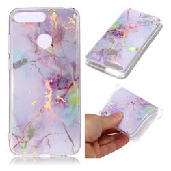 Pink Purple Marble Pattern Bright Color Laser Soft TPU Case for Huawei Y6 (2018)