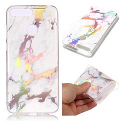White Marble Pattern Bright Color Laser Soft TPU Case for Huawei Y6 (2018)