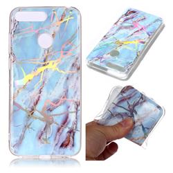Light Blue Marble Pattern Bright Color Laser Soft TPU Case for Huawei Y6 (2018)