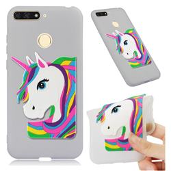 Rainbow Unicorn Soft 3D Silicone Case for Huawei Y6 (2018) - Translucent White