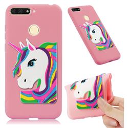 Rainbow Unicorn Soft 3D Silicone Case for Huawei Y6 (2018) - Pink
