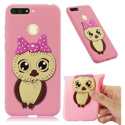 Bowknot Girl Owl Soft 3D Silicone Case for Huawei Y6 (2018) - Pink