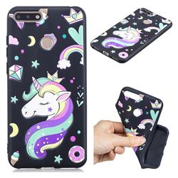 Candy Unicorn 3D Embossed Relief Black TPU Cell Phone Back Cover for Huawei Y6 (2018)