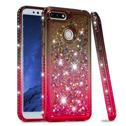 Diamond Frame Liquid Glitter Quicksand Sequins Phone Case for Huawei Y6 (2018) - Gray Pink