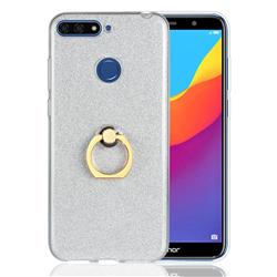 Luxury Soft TPU Glitter Back Ring Cover with 360 Rotate Finger Holder Buckle for Huawei Y6 (2018) - White
