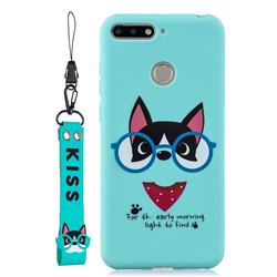 Green Glasses Dog Soft Kiss Candy Hand Strap Silicone Case for Huawei Y6 (2018)