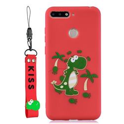 Red Dinosaur Soft Kiss Candy Hand Strap Silicone Case for Huawei Y6 (2018)