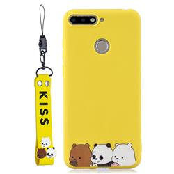 Yellow Bear Family Soft Kiss Candy Hand Strap Silicone Case for Huawei Y6 (2018)