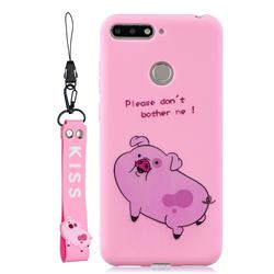 Pink Cute Pig Soft Kiss Candy Hand Strap Silicone Case for Huawei Y6 (2018)