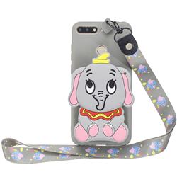 Gray Elephant Neck Lanyard Zipper Wallet Silicone Case for Huawei Y6 (2018)