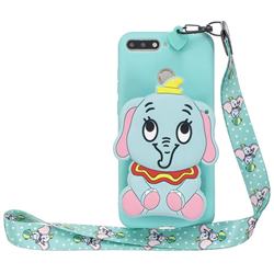 Blue Elephant Neck Lanyard Zipper Wallet Silicone Case for Huawei Y6 (2018)