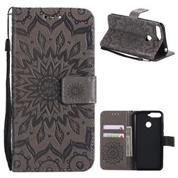 Embossing Sunflower Leather Wallet Case for Huawei Y6 (2018) - Gray