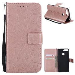 Embossing Sunflower Leather Wallet Case for Huawei Y6 (2018) - Rose Gold
