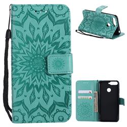 Embossing Sunflower Leather Wallet Case for Huawei Y6 (2018) - Green