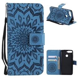 Embossing Sunflower Leather Wallet Case for Huawei Y6 (2018) - Blue
