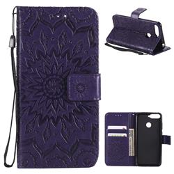 Embossing Sunflower Leather Wallet Case for Huawei Y6 (2018) - Purple